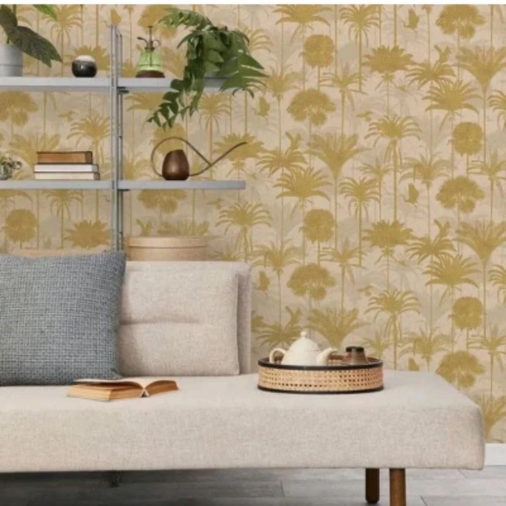 Tempaper & Co. Royal Palm Removable Peel and Stick Wallpaper, Gold Palms,